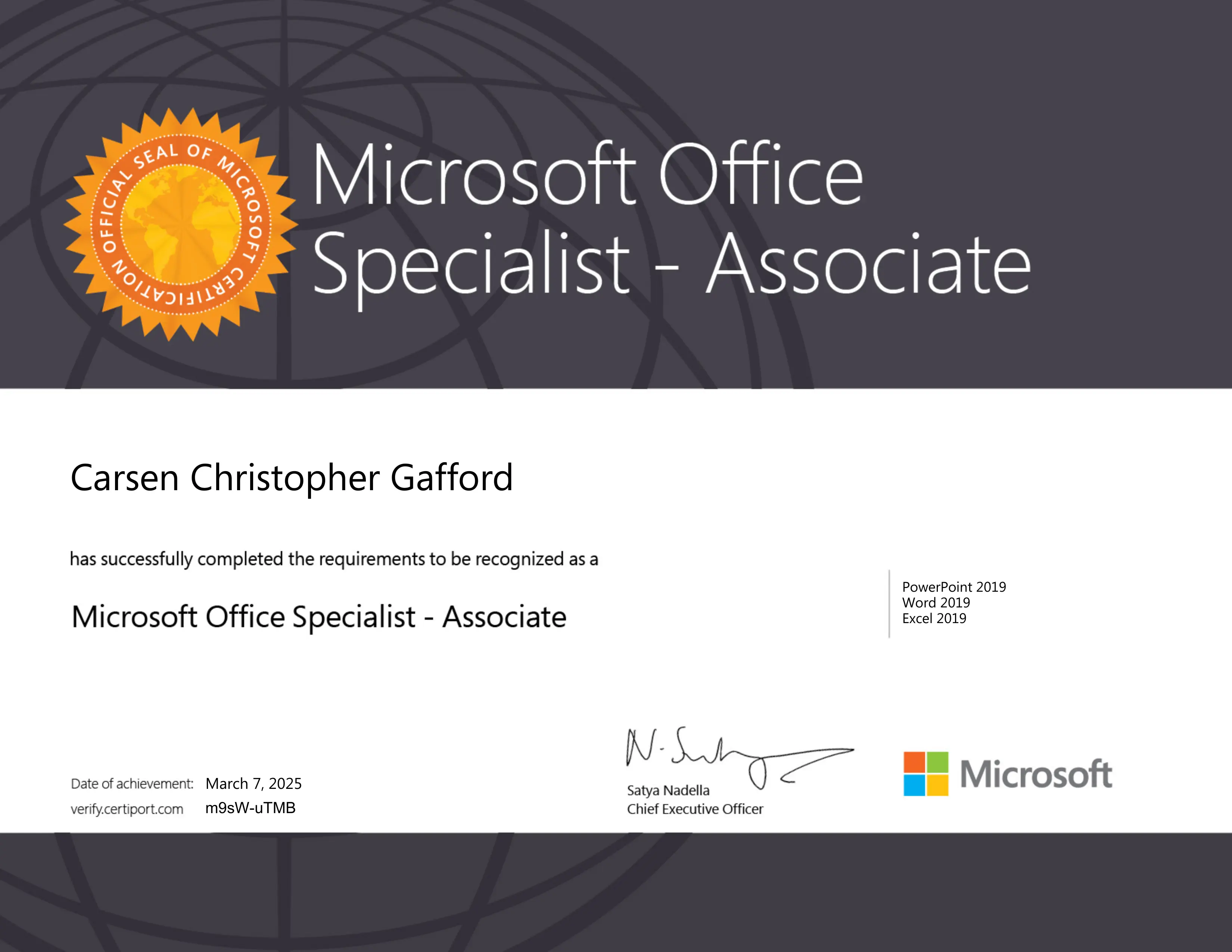 Microsoft Office Specialist - Associate Certificate