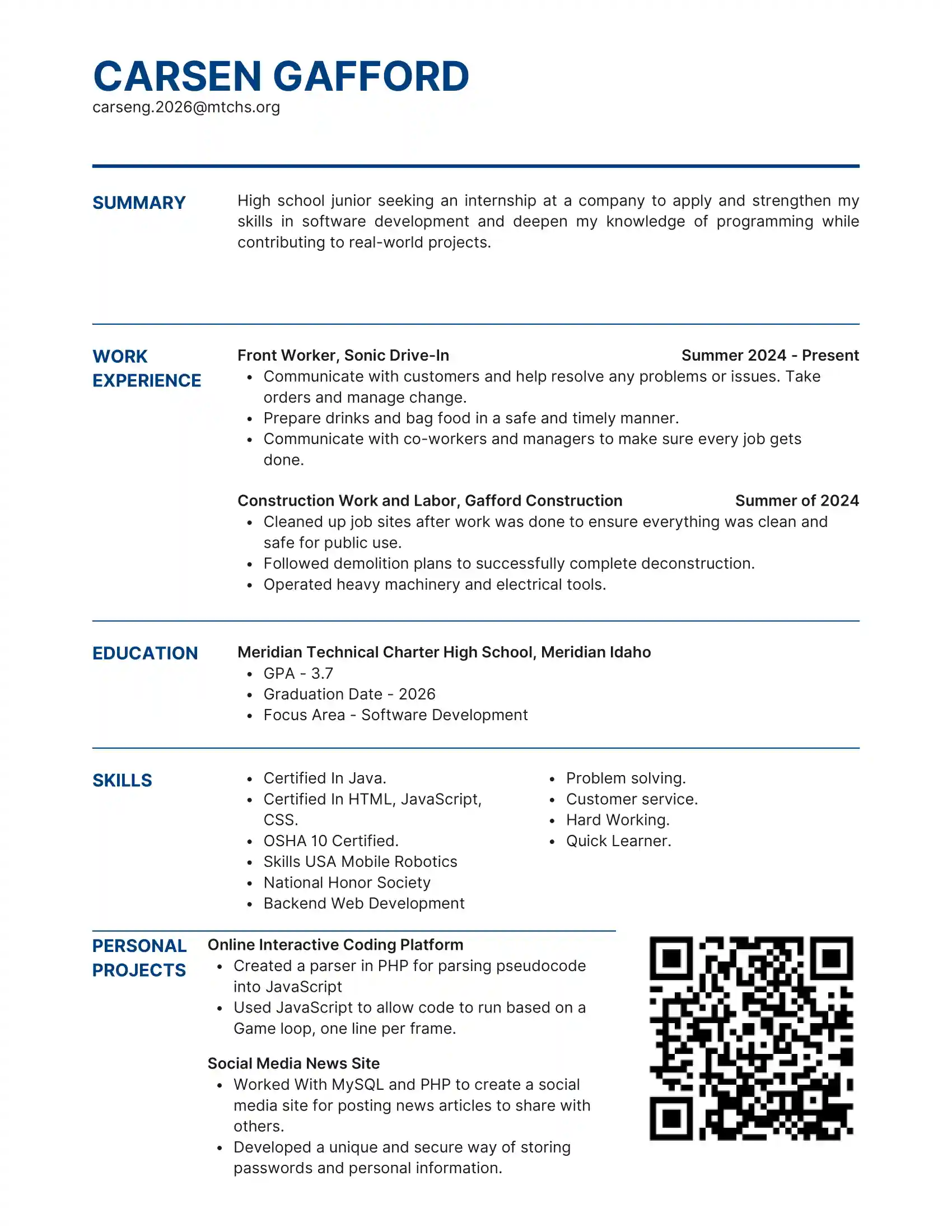 Carsen Gafford Resume